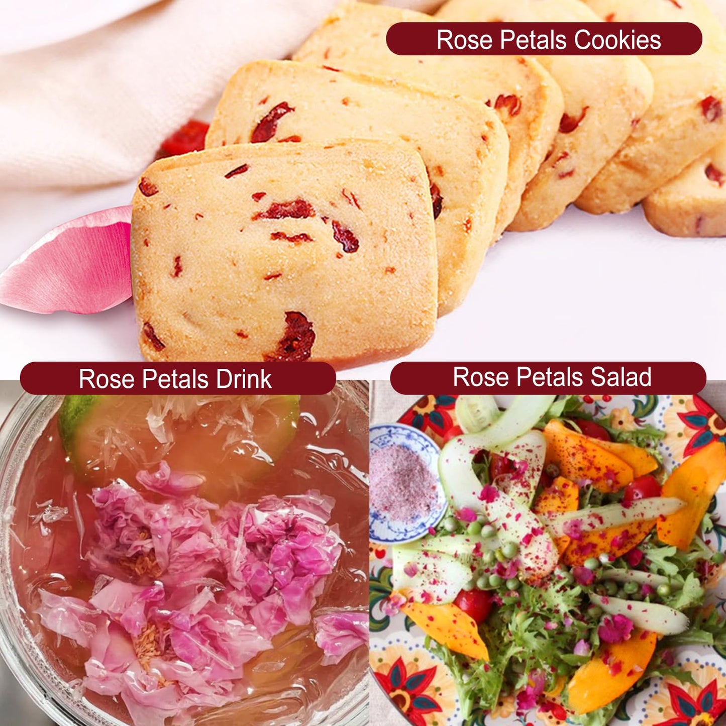TEARELAE Dried Rose Petals - Edible Flowers for Tisanes, Baking, Crafts - 1.3oz