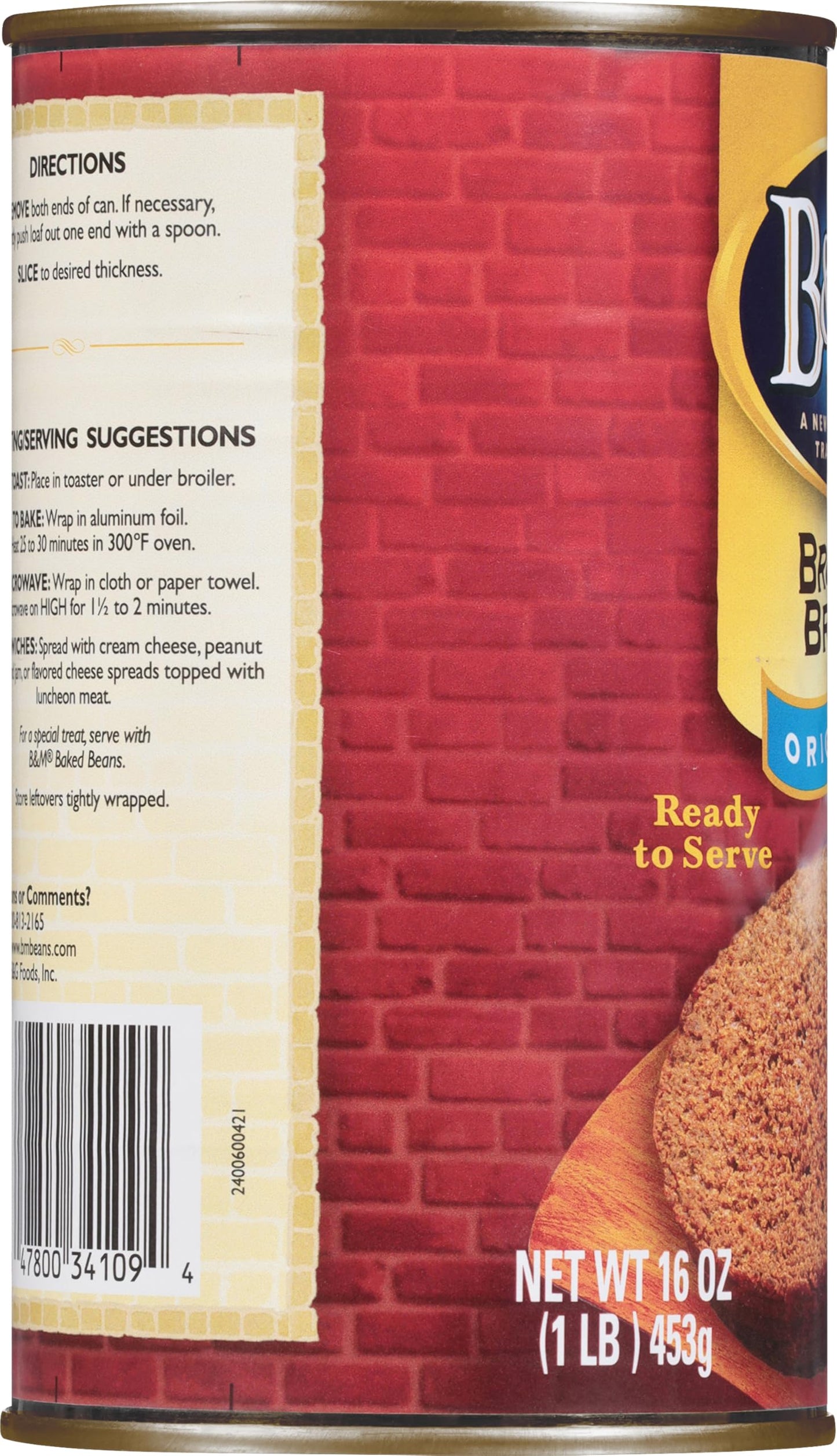 B&M Brown Bread, Original Flavor, 16 oz - 1 lb Pack of 2, Soft & Delicious, Ideal for Sandwiches and Toast