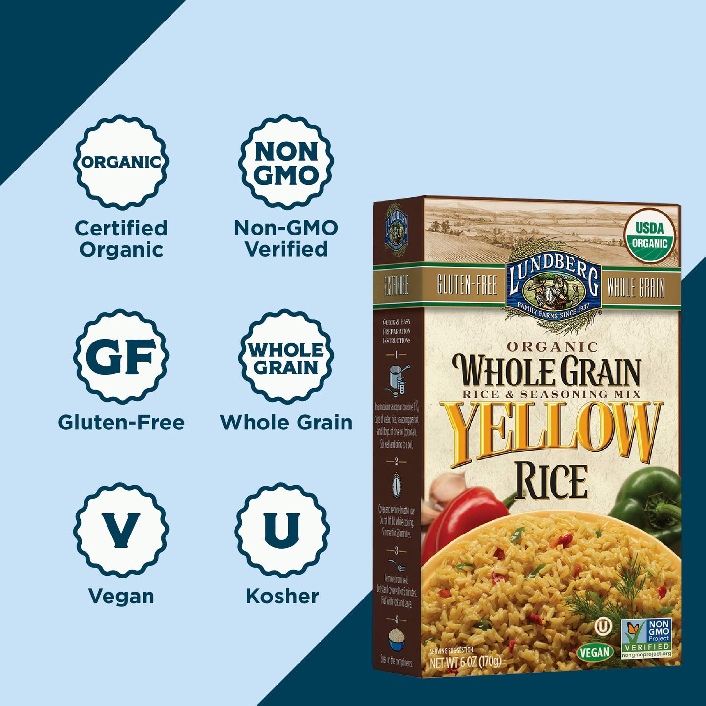 Lundberg Family Farms - Organic Whole Grain Yellow Rice, Savory Blend, Side Dish, Pantry Staple, 100% Whole Grain, Non-GMO, Glut
