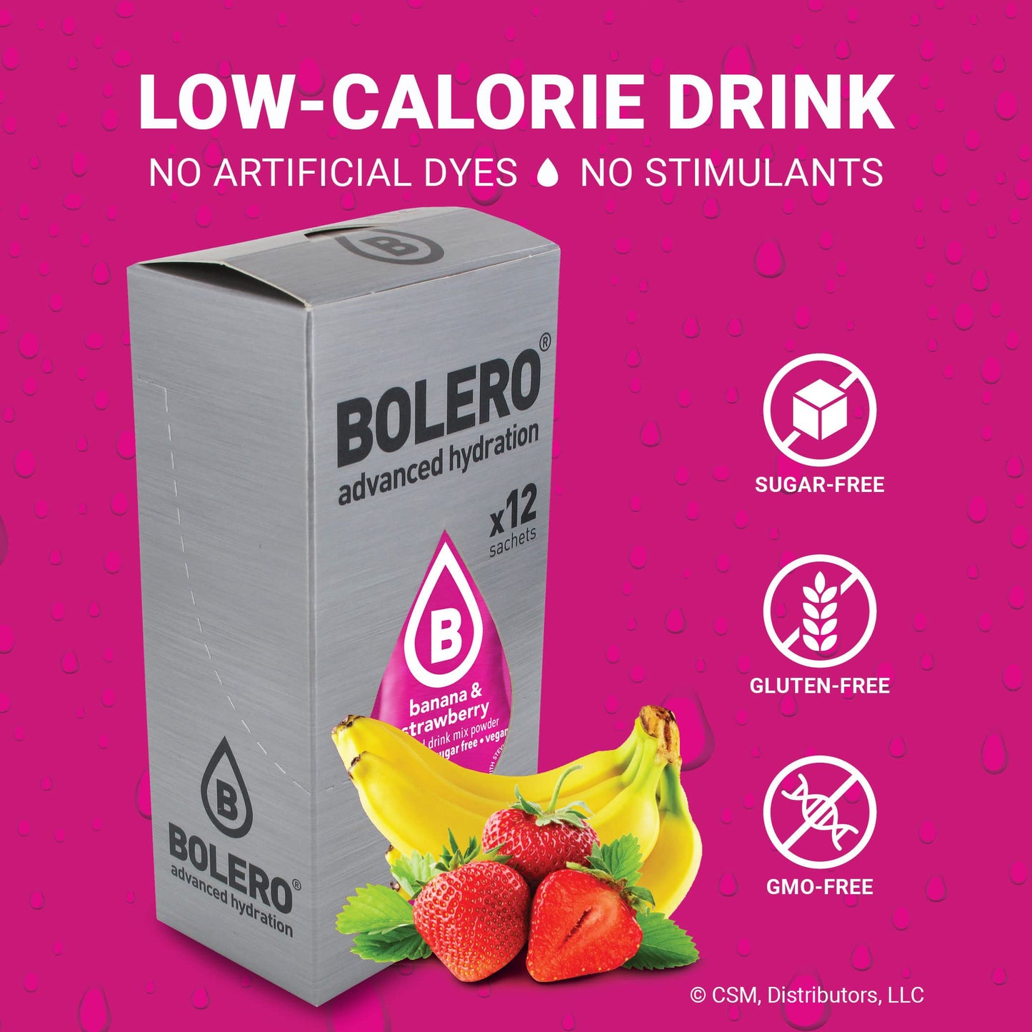 Bolero- Sugar Free Drink Mix Packets Banana & Strawberry Fruit Flavors | Powdered Flavored Water Packets | 36 Small Sachet On Th