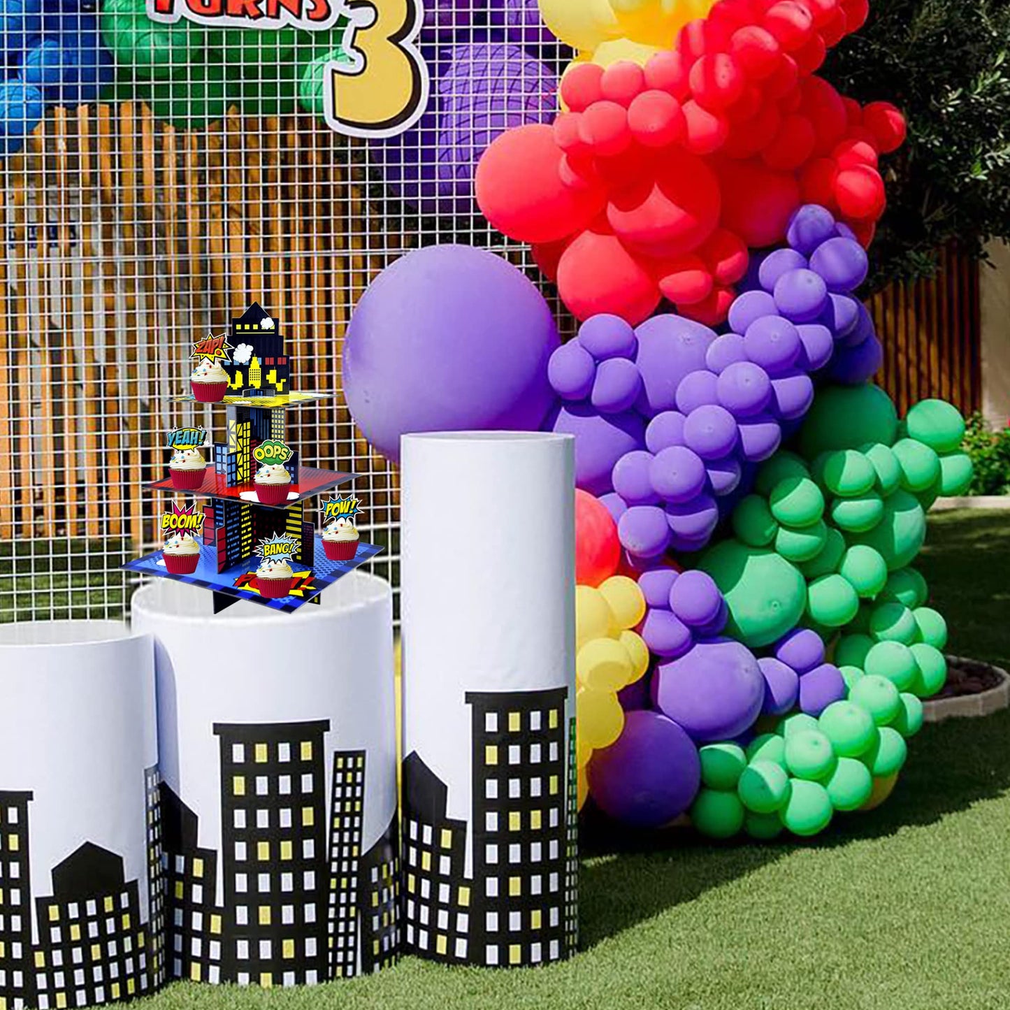 Superhero Cupcake Stand With 24Pcs Superhero Cupcake Toppers Superhero Party Decorations Cupcake Tower For Boys Superhero Birthd