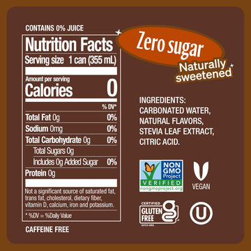 Zevia Zero Sugar Soda, Ginger Root malt-inspired, 12 oz Cans, 8-Pack, Naturally Sweetened, Non-GMO, Gluten-Free, Vegan