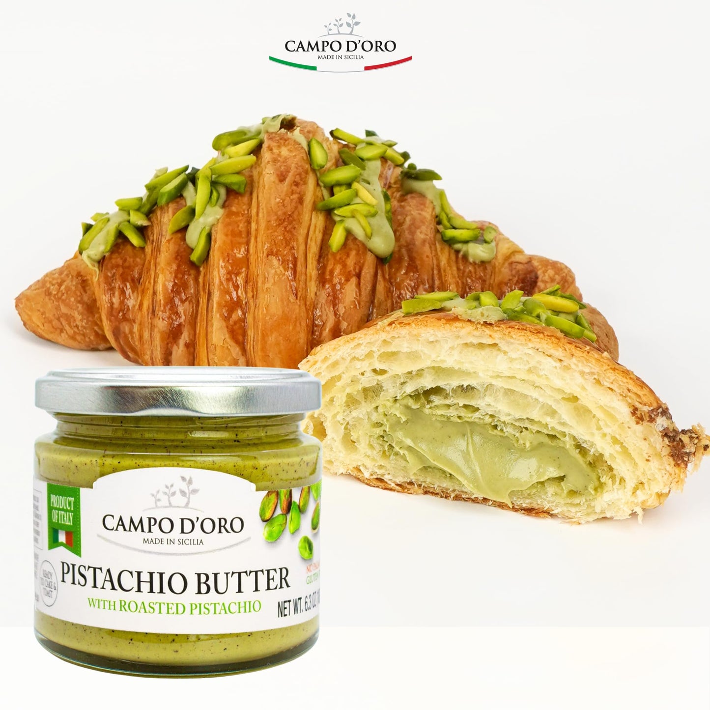 Campo D'Oro - Pistachio Cream Butter, Sweet, 2 X 6.35 Oz (180 G), Premium Ingredient To Make Knafeh Pistachio Dubai Chocolate Ba
