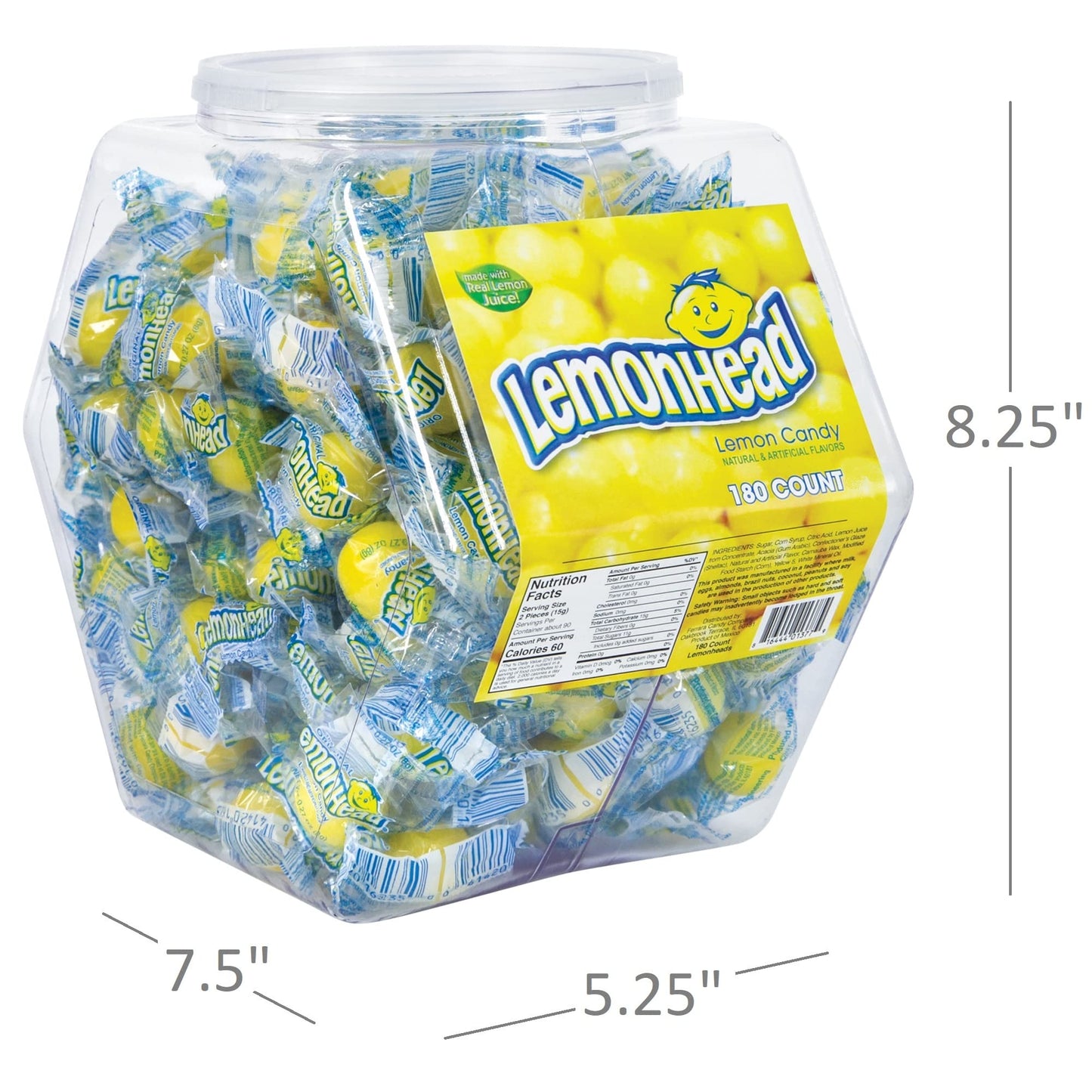 LEMONHEAD Lemonheads Candy Bulk Pack | 180 Individually Wrapped Hard Candies | Fat Free, Gluten Free, Yellow