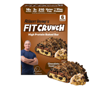 Fitcrunch Snack Size Protein Bars, Worlds Only 6-Layer Baked Bar, Just 3G Of Sugar & Soft Cake Core (6 Bars, Chocolate Chip Cook