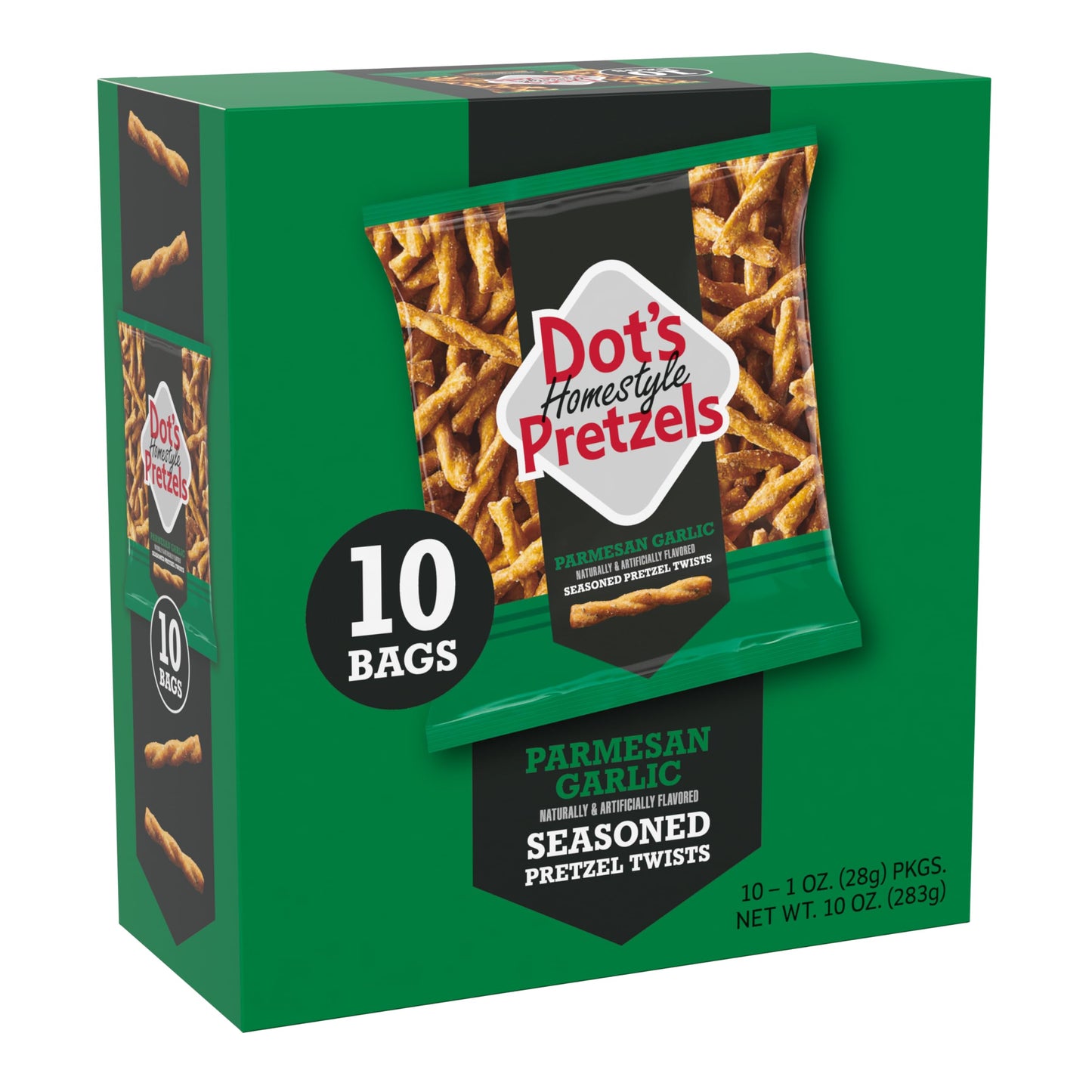 DotS Pretzels Parmesan Garlic Seasoned Pretzel Twist Snack 1Oz Individually Sized Bag (10 Count)