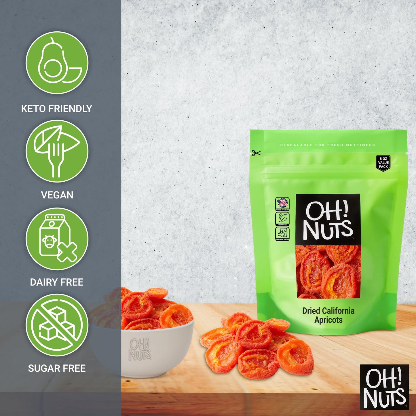 Apricots California | 8 oz - Dried Fruit | Less Sugar Added | Dehydrated Fruit Bites | Packed In New York Zip-Seal Bag For Excep