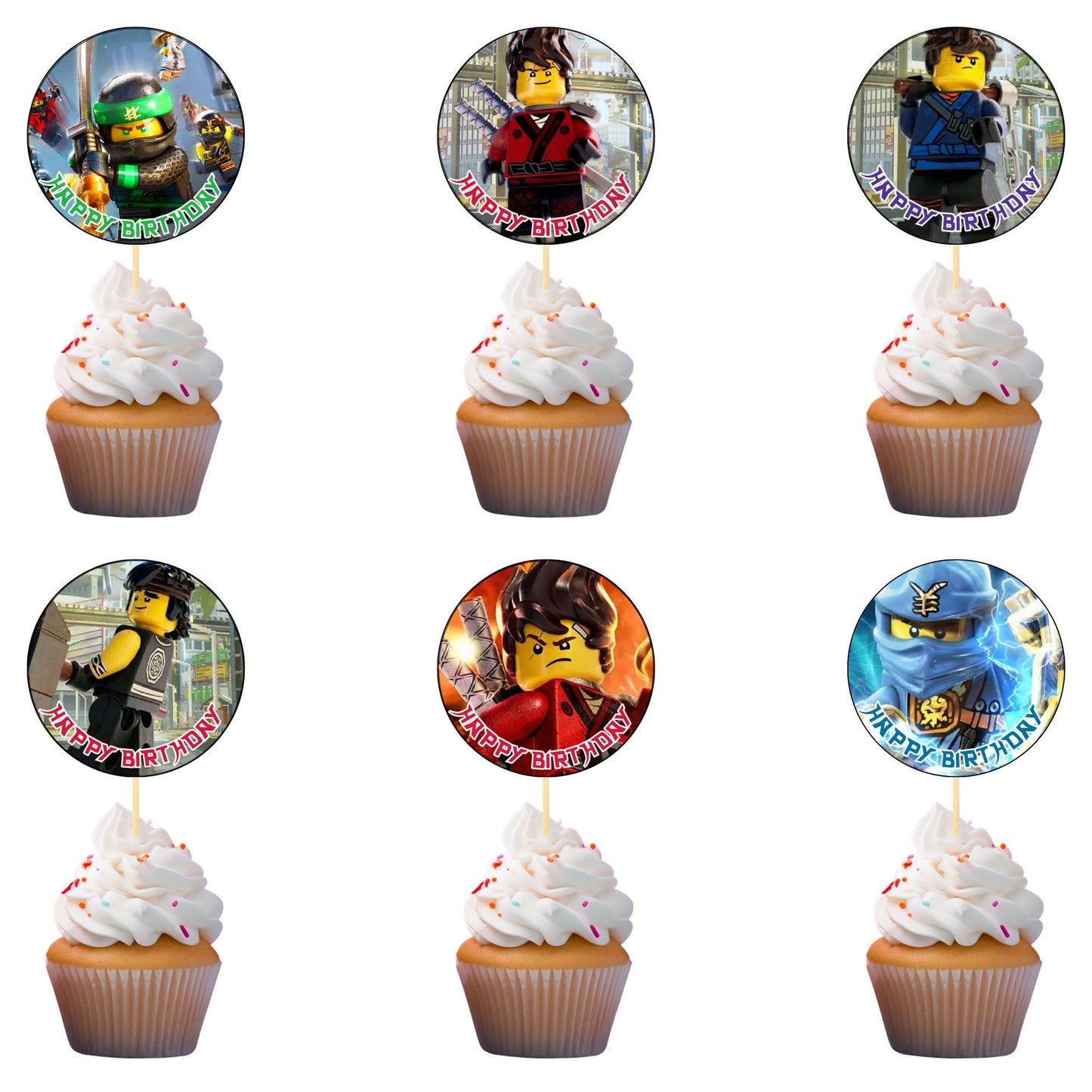 18X Ninja Cupcake Toppers - Strong Picks Happy Birthday D?Cor Cupcake Decorations For Kids Birthdays
