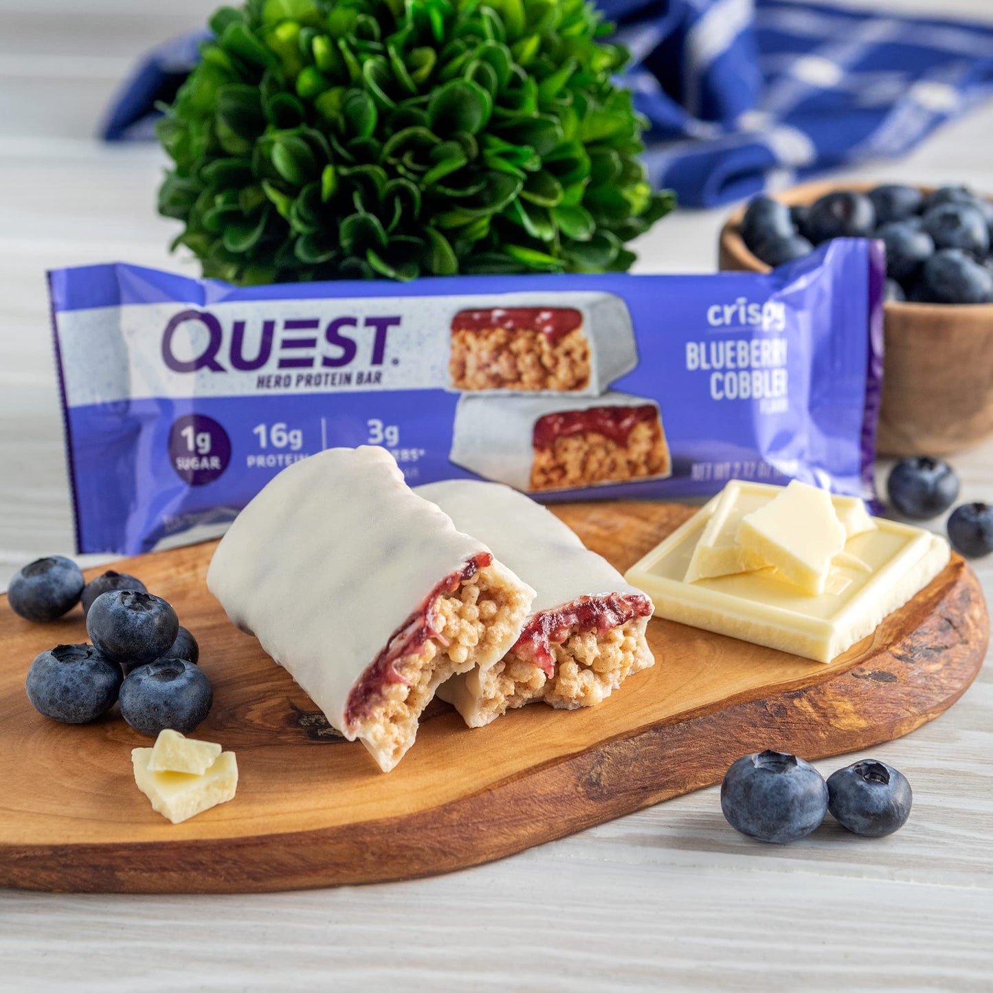 Quest Nutrition Crispy Blueberry Cobbler Hero Protein Bar, 16G Protein, 1G Sugar, 3G Net Carb, Gluten Free Protein Snack, Keto Friendly, 12 Count