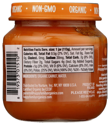 Happy Baby Organic Stage 1 Carrots Baby Food, 4 Oz