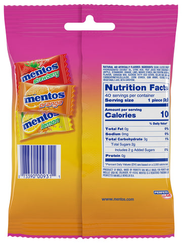 Mentos Chewy Mint Candy, Fruit, Individually Wrapped 40 Piece Bulk Peg Bag