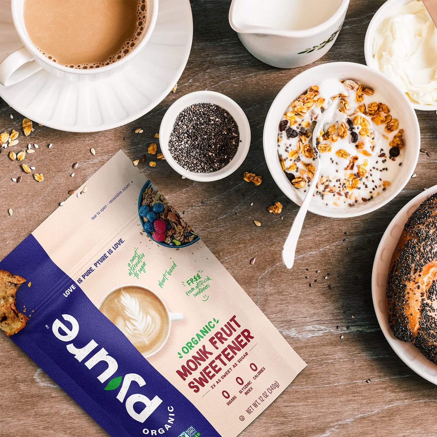 Pyure Organic Monk Fruit Sweetener | Granulated White Sugar Substitute | Zero Carb, Zero Sugar, Zero Calorie | Plant-Based Monk