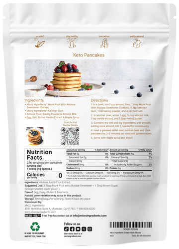 Micro Ingredients Golden Monk Fruit Sweetener Allulose, 2 lbs | No Erythritol, No Aftertaste, 1:1 Brown Sugar Substitute | Zero