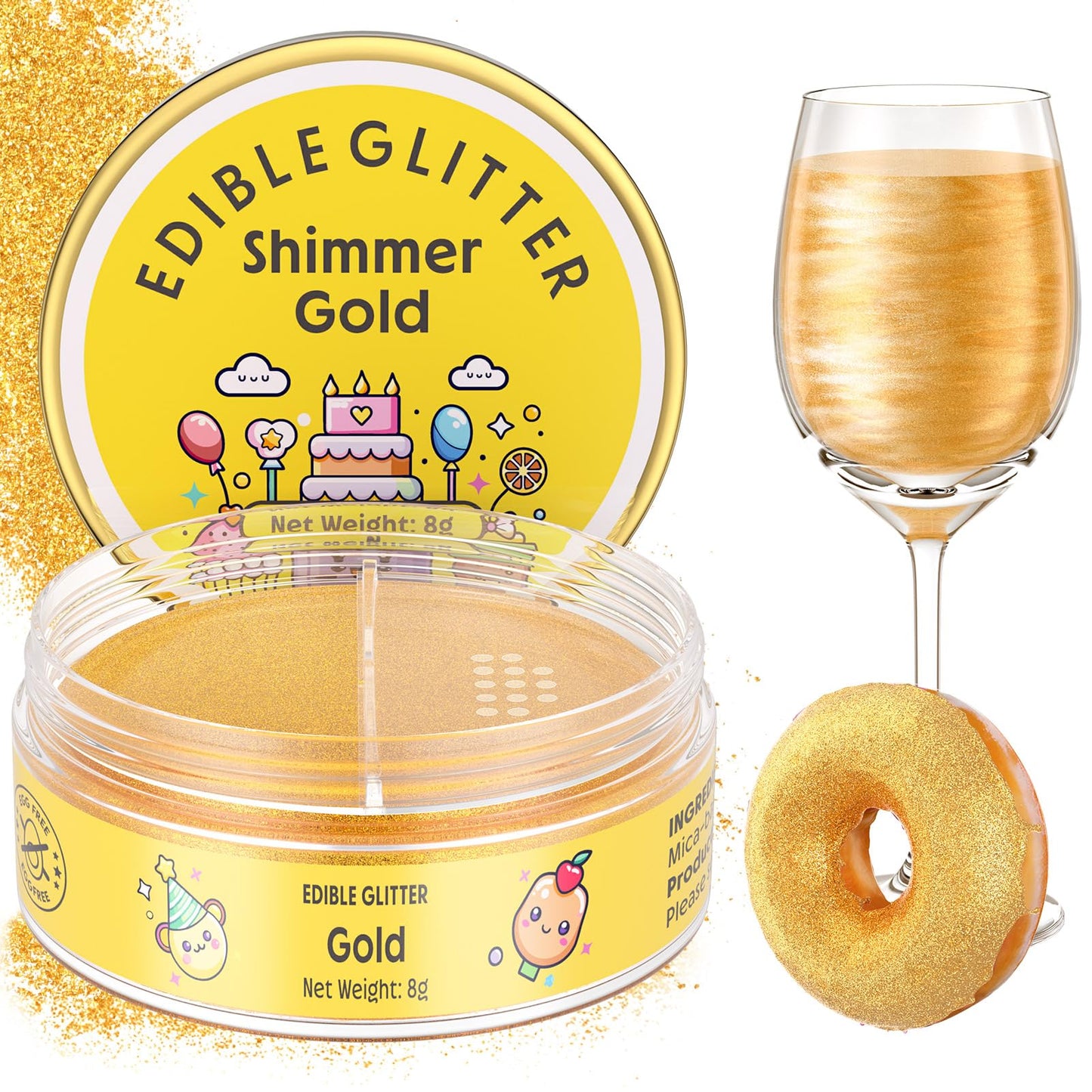 Nomeca Edible Glitter for Drinks & Cakes, 8g Food Grade Luster Dust, 7-Shimmer Gold