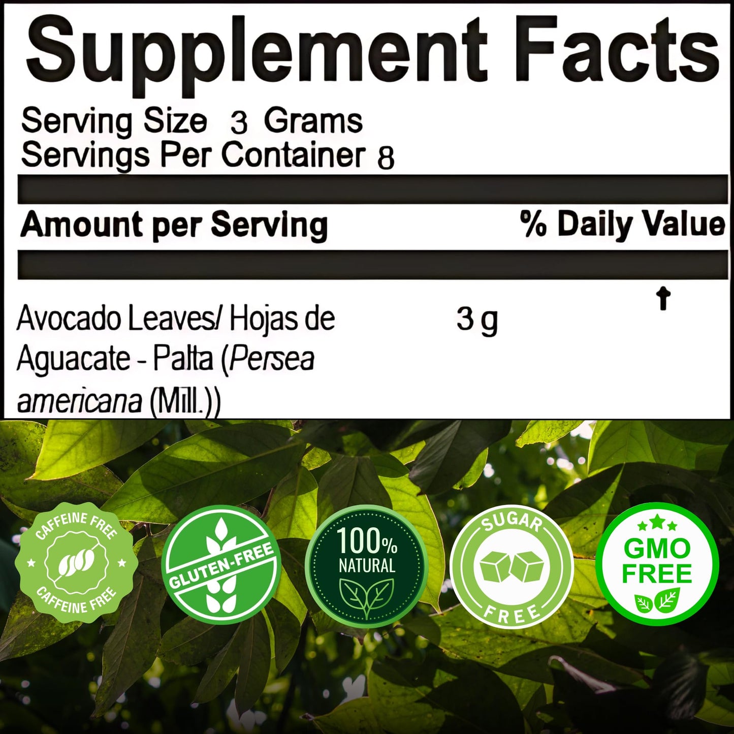 Hanan Dried Avocado Leaves, Herbal Tea dietary product, 0.8 oz (24 g) from Peru