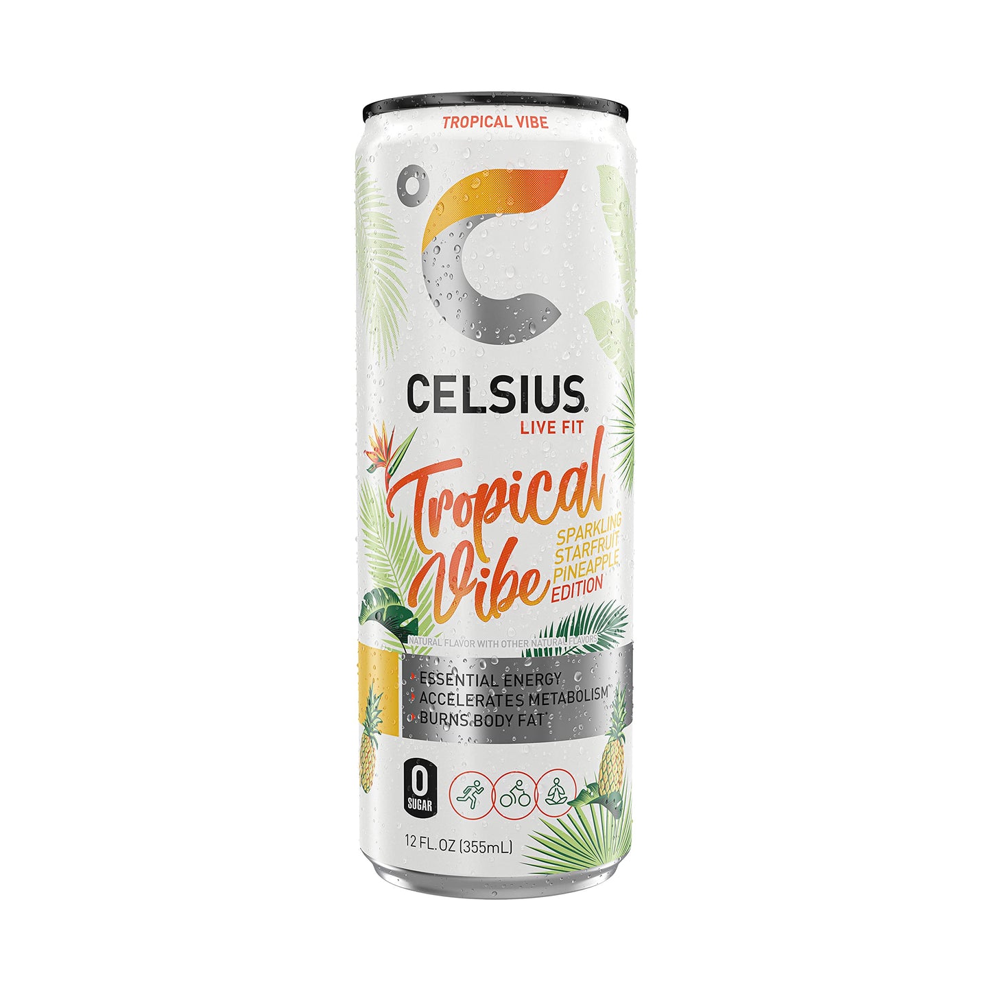 CELSIUS Sparkling Tropical Vibe, Functional Essential Energy Drink, 12 Fl Oz (Pack of 24)