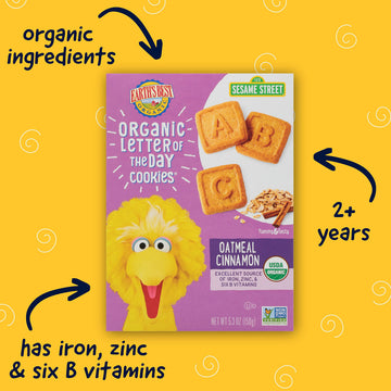 Earth's Best Organic Kids Snacks, Sesame Street Toddler Snacks, Organic Letter of the Day Cookies for Toddlers 2 Years and Older