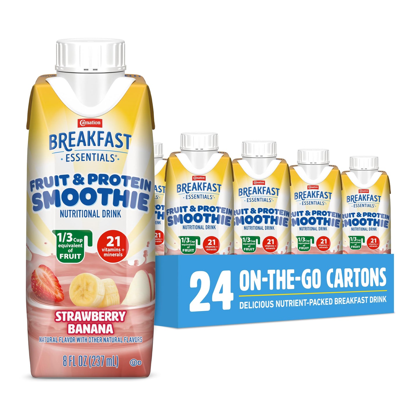 Carnation Breakfast Essentials Fruit and Protein Smoothie, Strawberry Banana, 8 fl oz (Pack of 24)