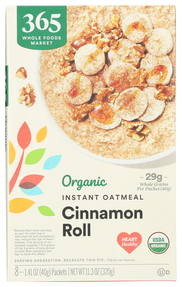 365 by Whole Foods Market, Organic Instant Oatmeal, Cinnamon Roll, 8 Count, 11.3 Ounce