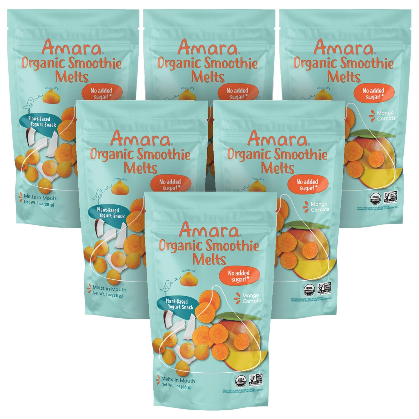 Amara Smoothie Melts - Mango Carrot - Baby Snacks Made With Fruits And Vegetables - Healthy Toddler Snacks For Your Kids Lunch B