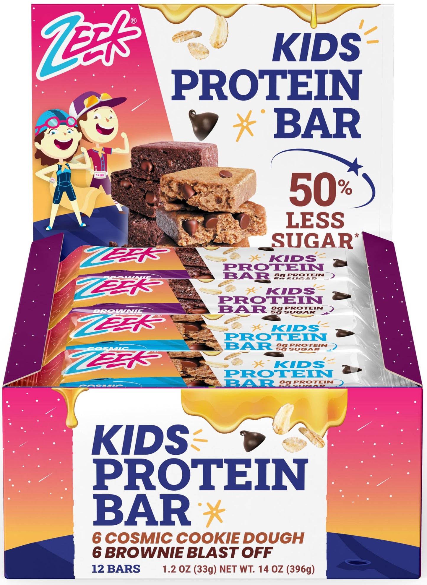 ZEEK BAR - Kids Protein Bars - 50% Less Sugar, 8g Protein - All Natural, Non-GMO, Gluten Free - Variety, 12 Count