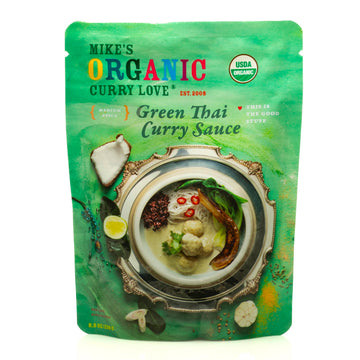 MIKES ORGANIC CURRY LOVE Green Thai Curry Sauce, Authentic, 6 x 8.8 oz Pouches
