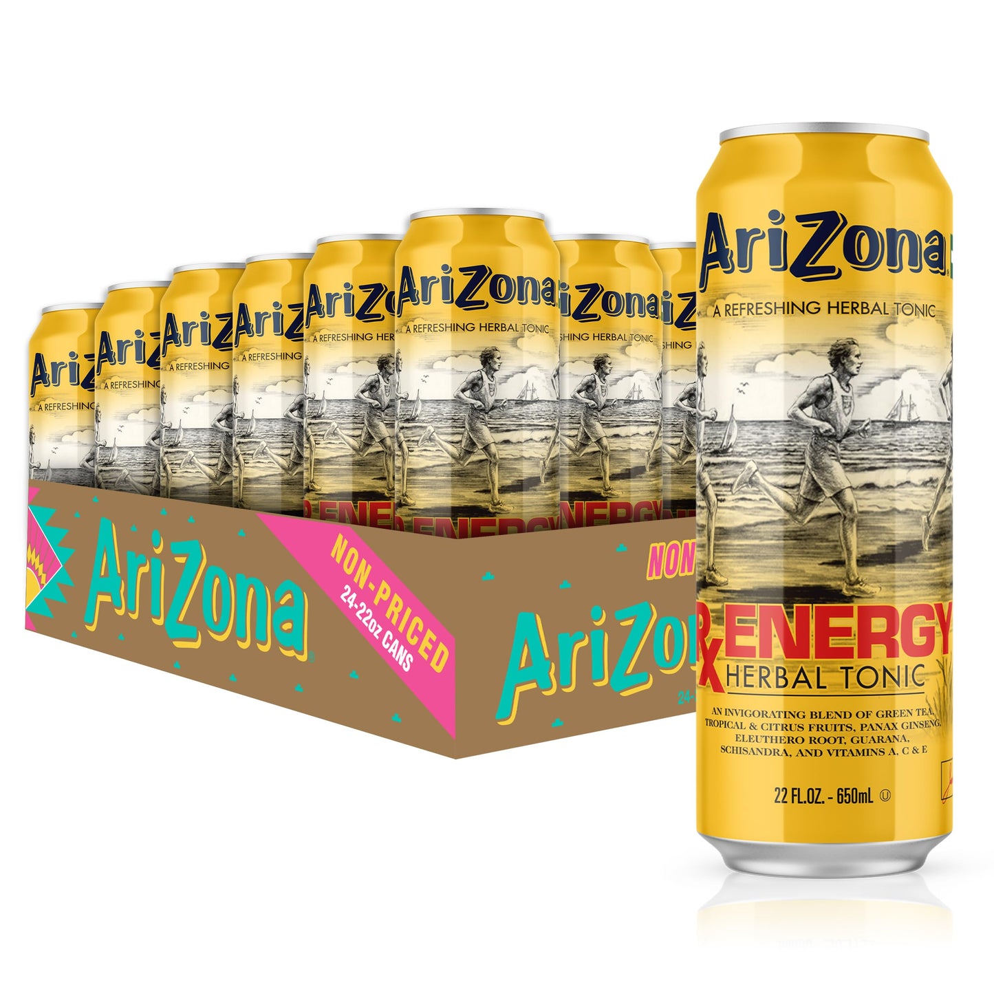 AriZona Rx Energy Drink - Big Can, 22 Fl Oz, Pack of 24, Refreshing Energy Beverage