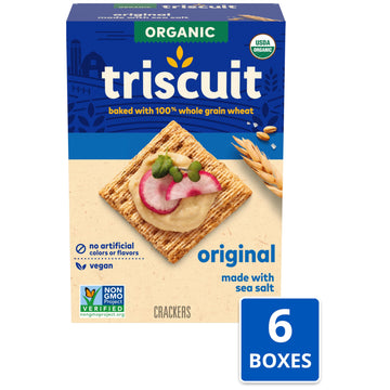 Triscuit Organic Original Whole Grain Wheat Crackers, Organic Crackers, Vegan Snacks, Bulk Lunch Snacks, 6 - 7 oz Boxes