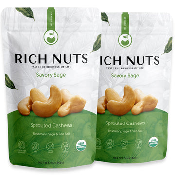 Rich Nuts Savory Sage Gourmet Sprouted Cashews | Vegan, Paleo, Keto | Made with Organic Rosemary, Sage, and Sea Salt | Non-Roast