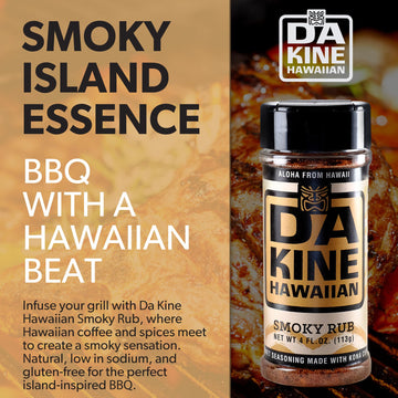 Da Kine Hawaiian BBQ Dry Rub Seasoning - Gluten-Free, Low Sodium, Smoky Flavor - 4 oz Pack