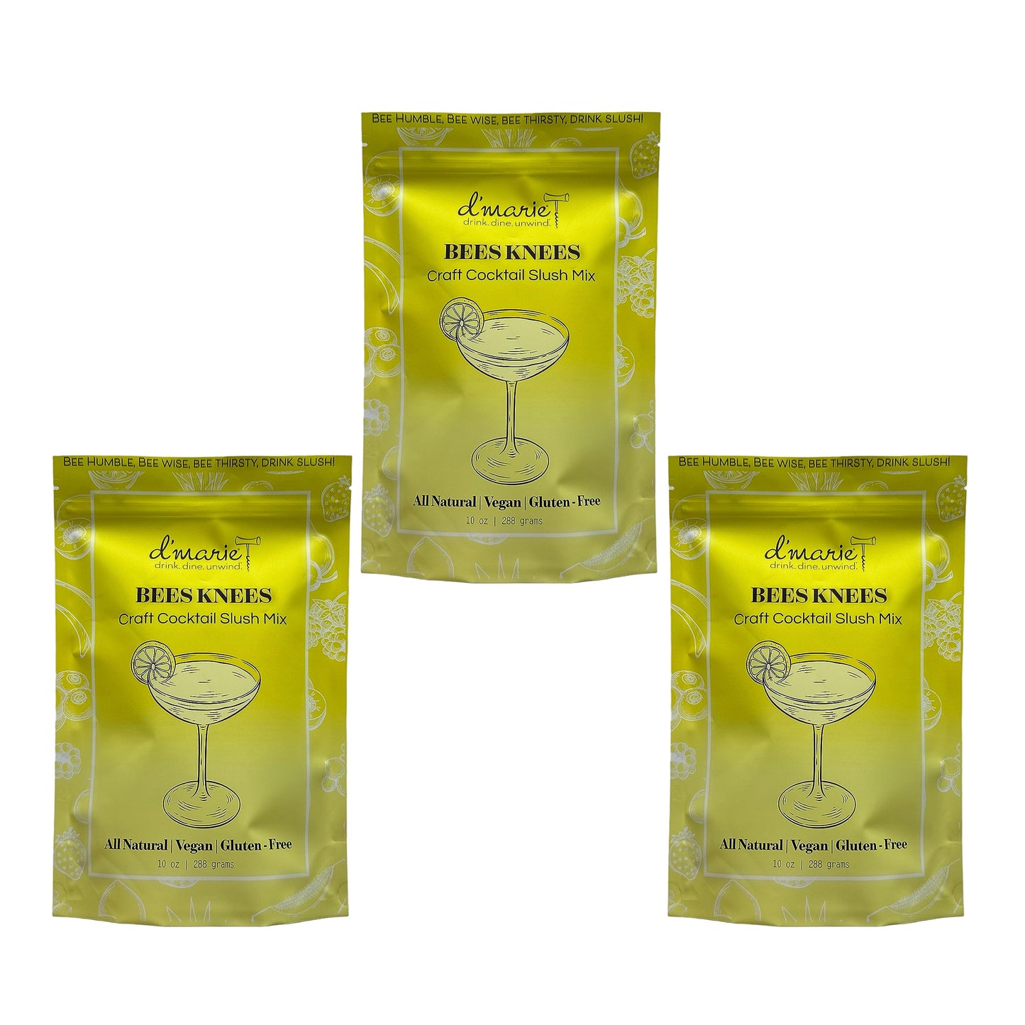 Frozen Mixed Flavor Drink Mix - Each Bag Makes 10 Slushies - Bees Knees Drink Powder Pouches For Beverage-Style - All Natural Low Sugar Mixer No Blender Needed 3 Pack