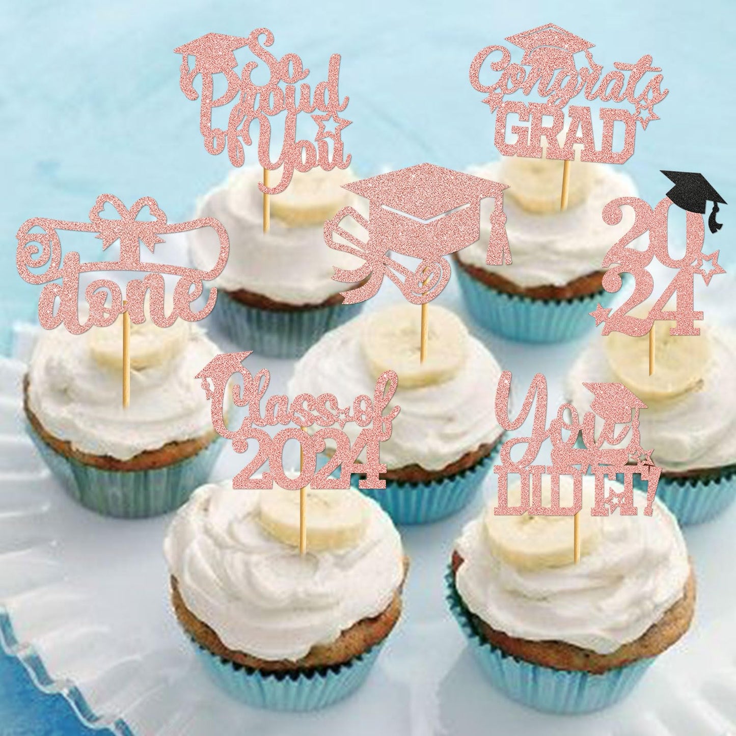 Ttdq 40Pcs Rose Gold Graduation Cupcake Toppers 2024 Graduation Decorations Class Of 2024 Cupcake Toppers 2024 Congrats Grad Cap