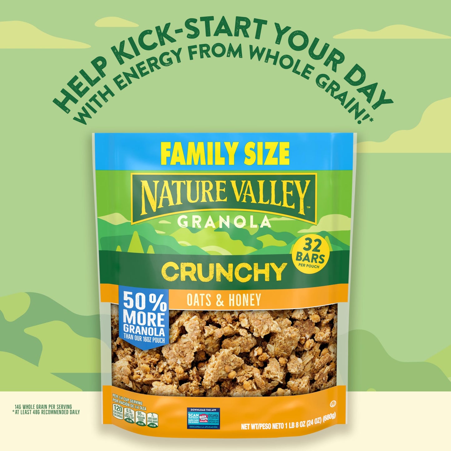 Nature Valley Crunchy Granola, Oats and Honey, Resealable Snack Pouch, Family Size, 24 oz