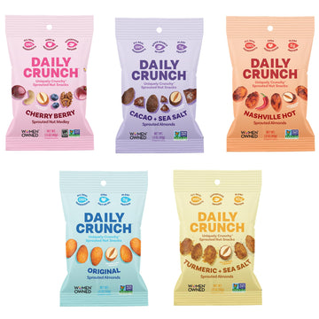 Daily Crunch Sprouted Almonds, 1.5 Ounce Mini, On-The-Go Bags (Variety Pack, 5 Pack) Contains: Original Sprouted, Cherry Berry,