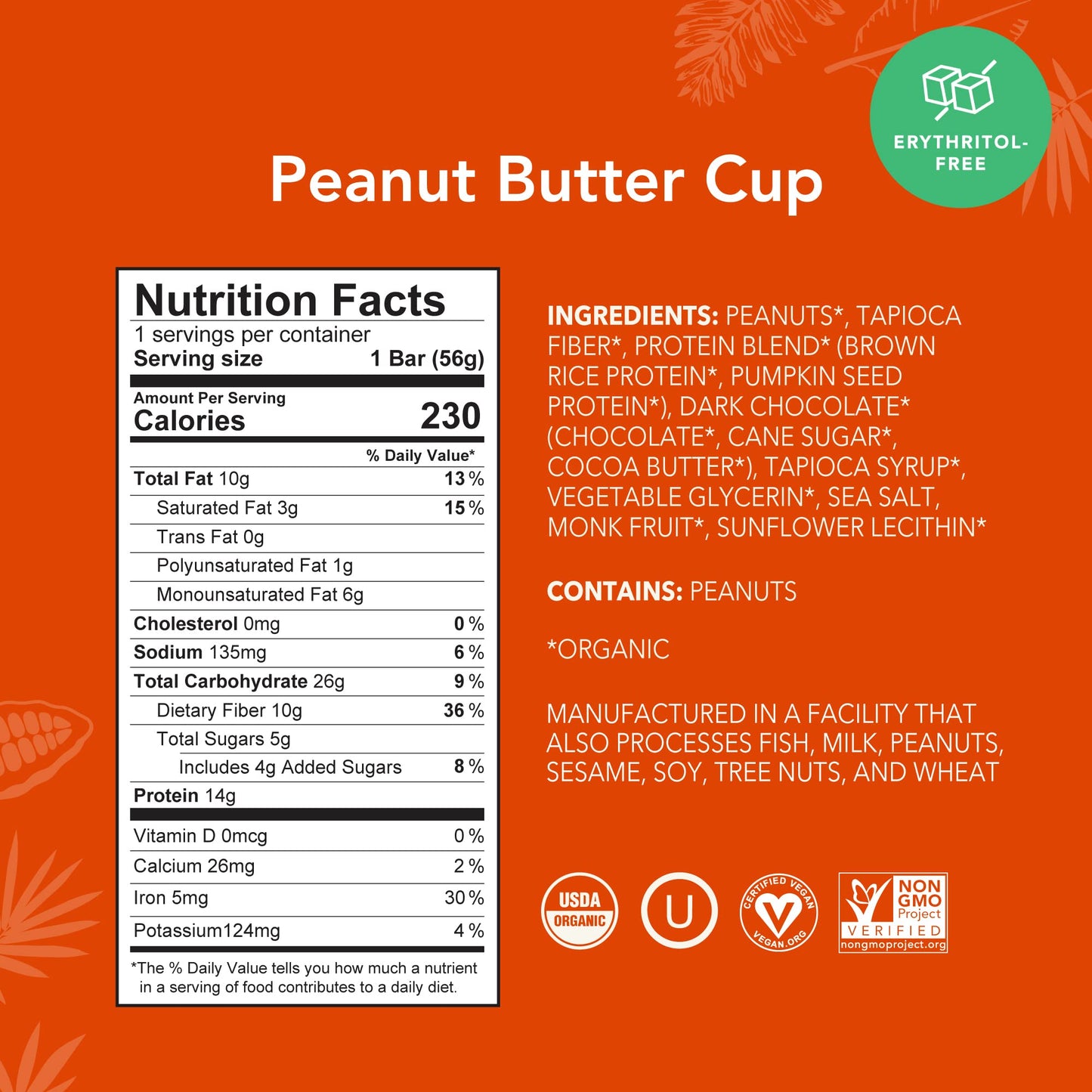 ALOHA Organic Plant Based Protein Bars - Peanut Butter Cup Bar - 12 Bars, Vegan, Low Sugar, Gluten-Free, Low Carb, Non-GMO, No S