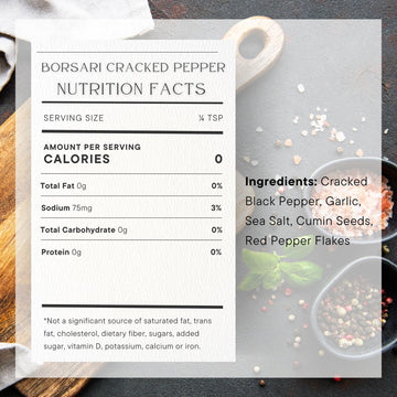 BORSARI ed Pepper Seasoning Blend - Gourmet Black Pepper with Garlic & Red Pepper Flakes, 3 oz, Pack of 1