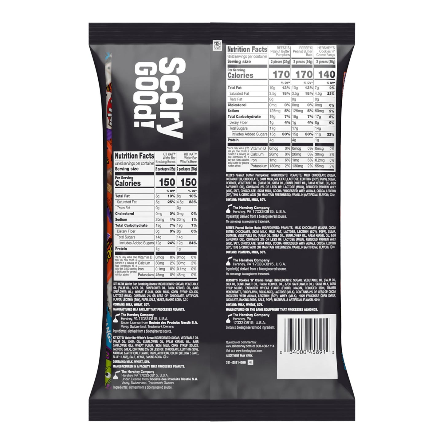 HERSHEYS KIT KAT and REESES Assorted Flavored Snack Size Halloween Candy Bag 17.28 (30 Pieces)