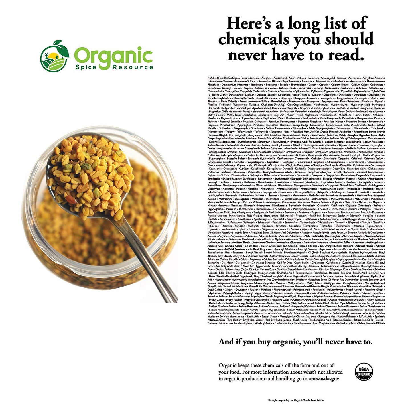 Organic Fenugreek Seeds 16oz Pack of 2 Lab Tested for Purity Resealable Kraft Bag, USDA Organics and Non-gMO Verified Project