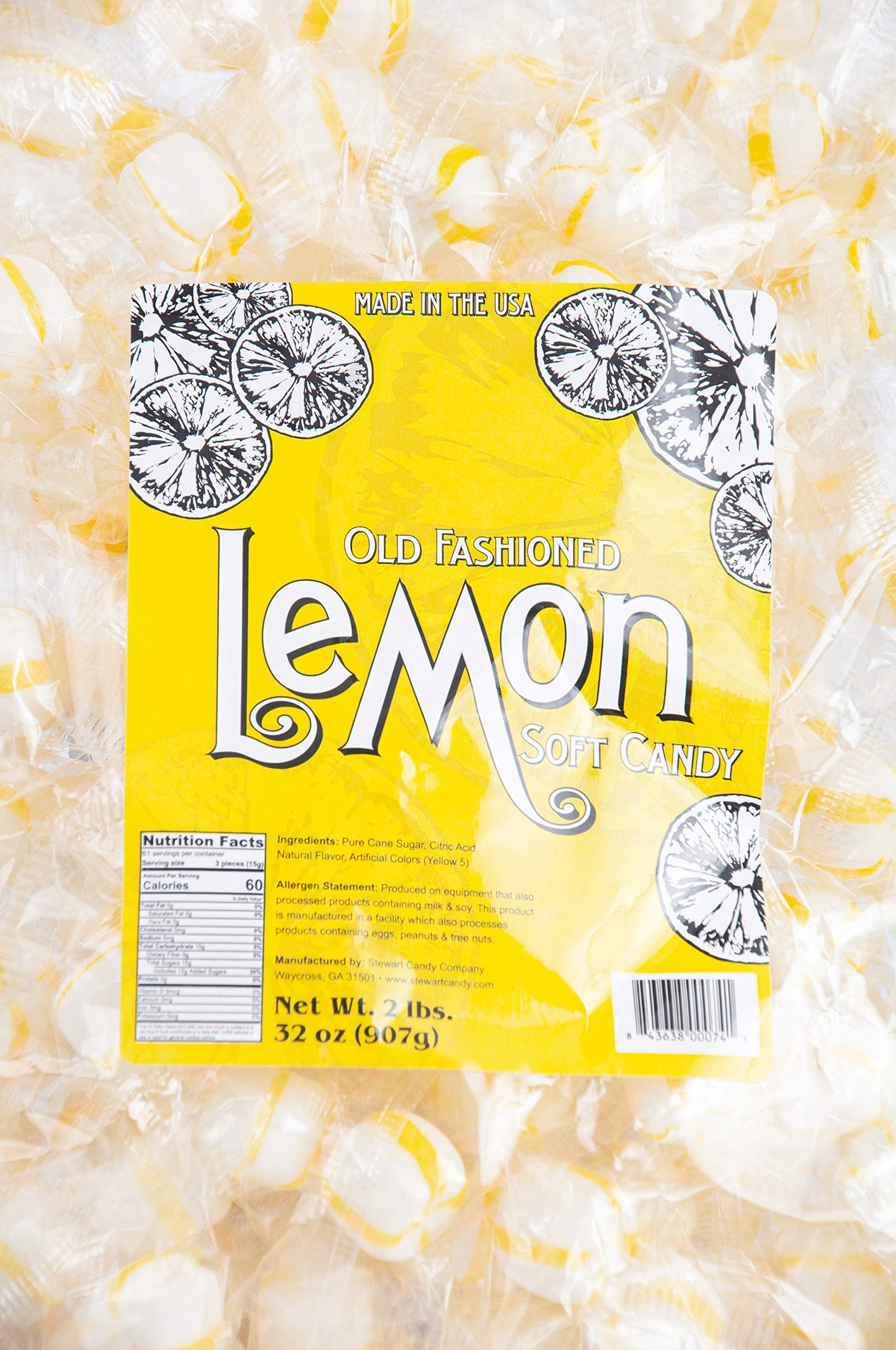 Stewart Old Fashioned Lemon Flavored Pure Sugar Candy Puff Balls, 2 lb Bag - Fat-Free, Gluten-Free, Individually Wrapped Snack