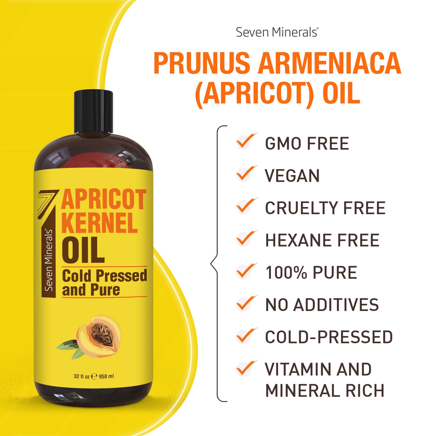 Pure Cold Pressed Apricot Kernel Oil - Big 32 Fl Oz Bottle - Non-Gmo, Hexane Free, Natural & Lightweight Moisturizer For All Ski