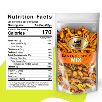 Superior Nut Chicago Santa Fe Spicy Trail Mix - Salty & Savory Snack - Spicy Mix W/ 6G Protein - Hot Peanuts, Cajun Corn Sticks,