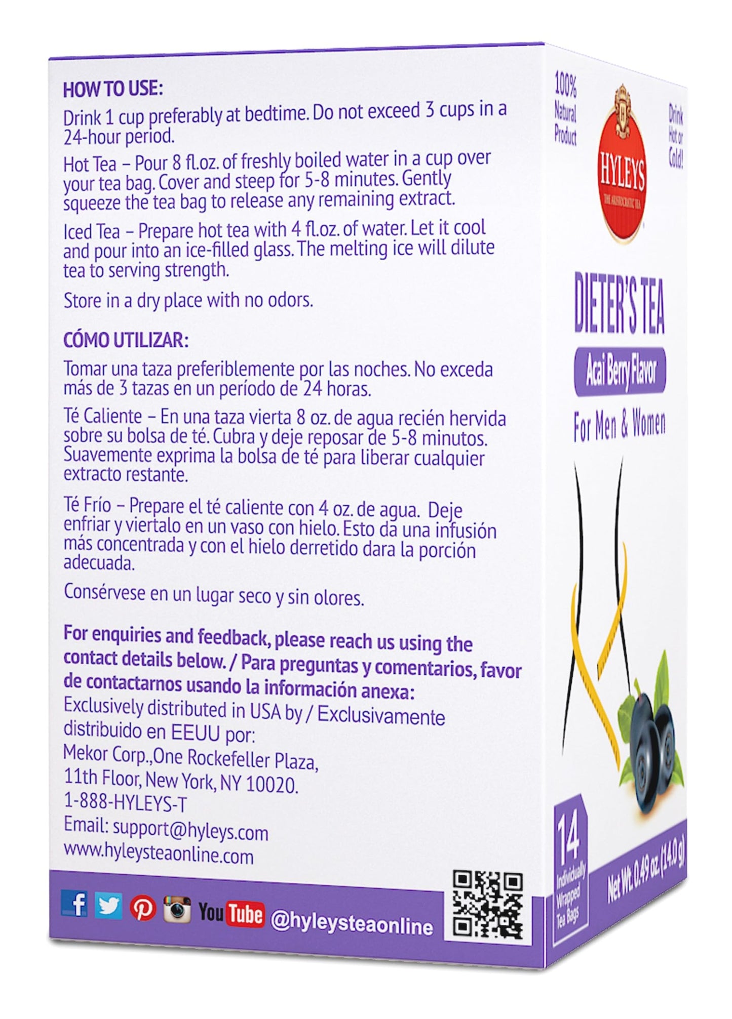 Hyleys Dieter'S Tea With Acai Berry Flavor - 14 Tea Bags - Slimming Weight Loss Detox Cleanse Tea (24 Pack - 336 Tea Bags Total)