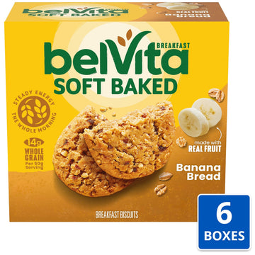 belVita Soft Baked Breakfast Bars, Banana Bread, 6 Boxes of 5 Packs (1 Biscuit Per Pack)