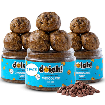 Doich Chocolate Chip Cookie Dough (3-Pack) Healthy Cookies - High Protein, Low Sugar Snack - Baked Goods Dessert - Gluten Free,