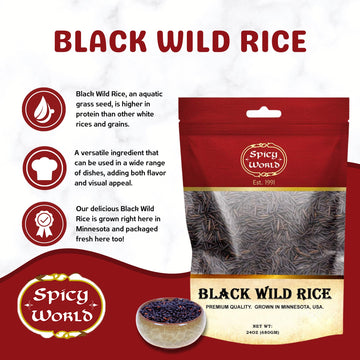 Spicy World Minnesota Grown Black Wild Rice 24Oz Bag (1.5Lb) | Premium Quality | All Natural, Hearty Grain With Rich Flavor | Perfect For Rice Dishes & Recipes