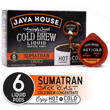 Java House Cold Brew Coffee, Sumatran Dark Roast Coffee Concentrate Liquid Pods, 6 Ct