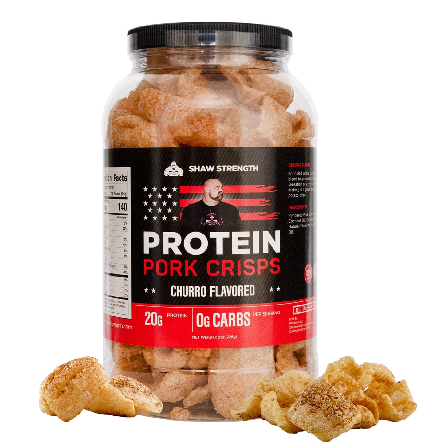 Shaw Strength Protein Pork Rinds (Churro, 8Oz); Developed For Worlds Strongest Man Brian Shaw, Keto-Friendly, High Protein, No C