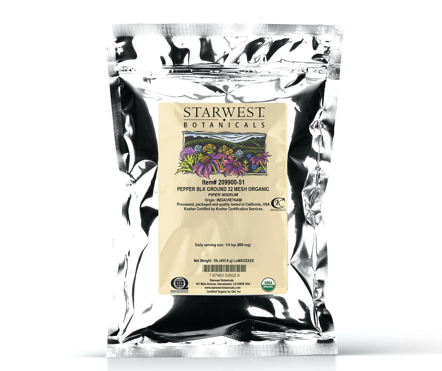Starwest Botanicals Organic Pepper Black Medium Grind, 1-Pound Bag
