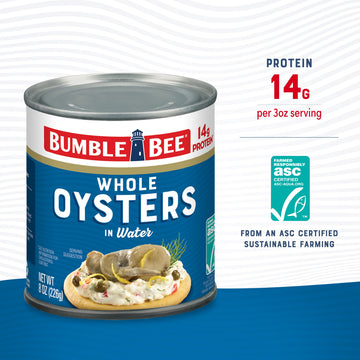 Bumble Bee Premium Select Whole Canned Oysters, 8 Oz Can - Ready To Eat - 14G Protein Per Serving - Gluten Free