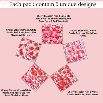 Confect Pink Mini Roses & Lips I Silver Hearts & Vermcelli And White Pearls | Sprinkles For Baking & Cake Decorative | Baby Show